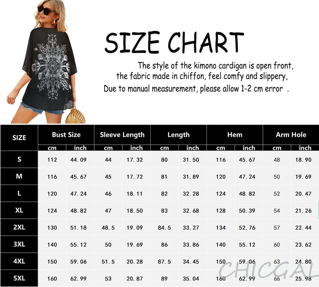 Summer Kimono Cardigan for Women Sheer Boho Tops Casual Open Front Swimwear Shirts Beach Cover ups (Caftan Black,S)