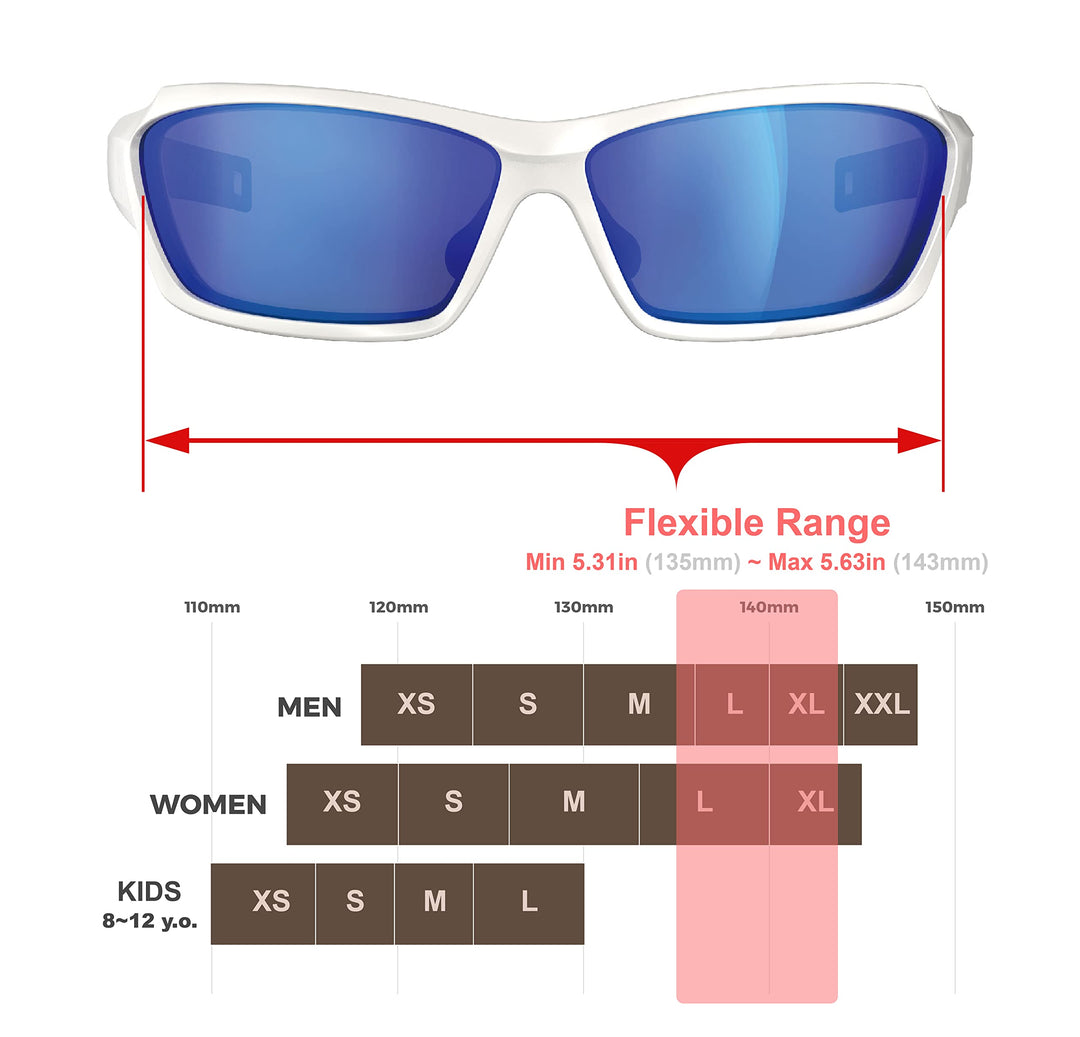 QOOL TIMES Living out your Polarized Sunglasses for Men Women Medium to Large, White Blue Lens