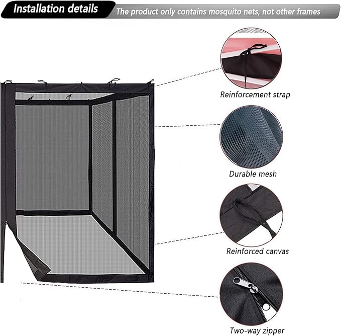 10x10 Mosquito Netting for Patio Camping Gazebo/Pop Up Canopy Tent,Double Door Side Screen Easy Installation Black（Only Mosquito Net No Frame） (Embedded 10x10)
