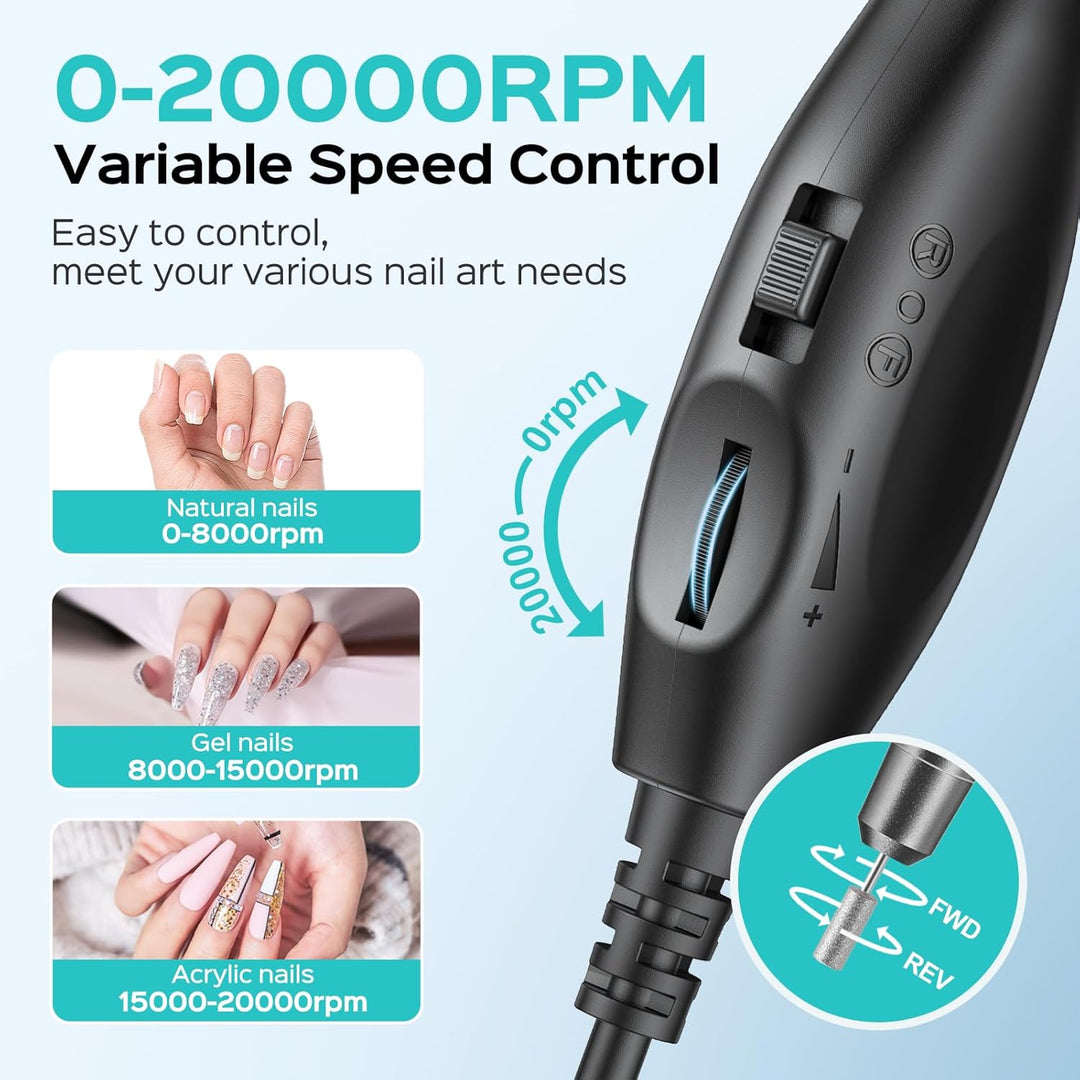 Professional Electric Nail Drill | Portable Acrylic & Gel Nail Kit | Blue