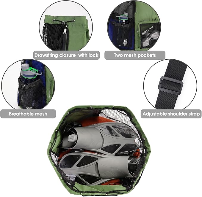 WANDF Swim Bag Mesh Drawstring Backpack with Wet Pocket for Swimming, Gym, and Workout Gear