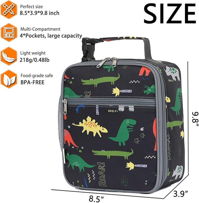 Lunch Box for Kids Boys Girls Men Women, Insulated Small Soft Cooler Lunch Bag Kit for School Work Picnic Travel - Reusable Portable lunchbox,Dinosaur Dark Blue