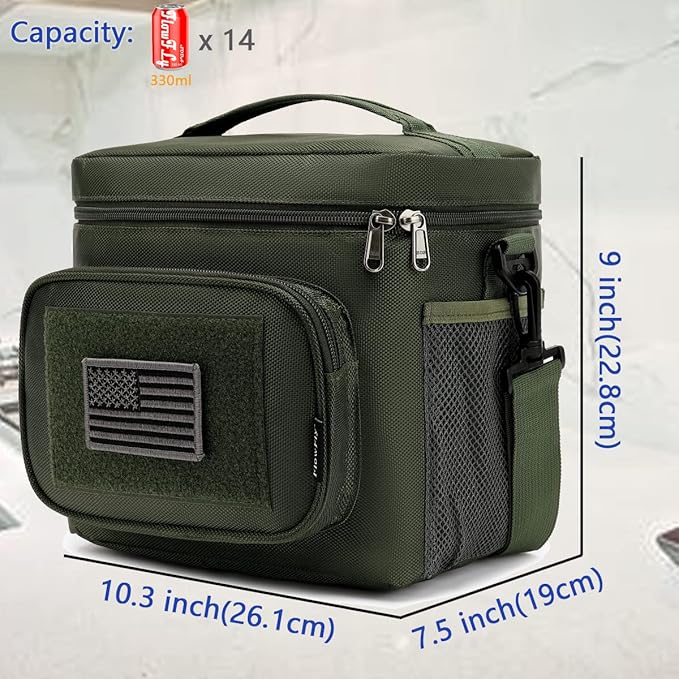FlowFly Tactical Lunch Bag Large Insulated Lunch Box Cooler Tote for Men, Women with MOLLE/PALS Webbing (Army#Green, Medium)