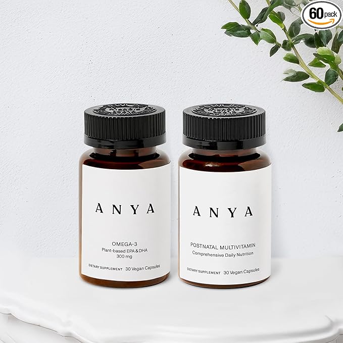 ANYA Postnatal Multivitamin Bundle + Omega 3 : Comprehensive Postnatal multivitamin, Easy-to-Digest Formula in 2 Pills a Day - 60 ct. Includes 300mg DHA/EPA + 21 Key nutrients for Postpartum Recovery