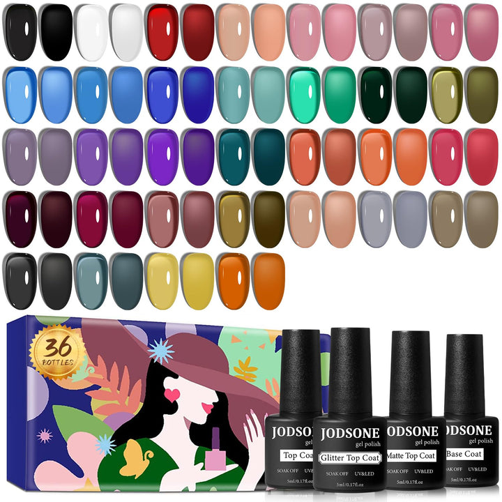 32+4 Pcs Gel Nail Polish Kit | Glitter Soak Off Gel for DIY Manicure