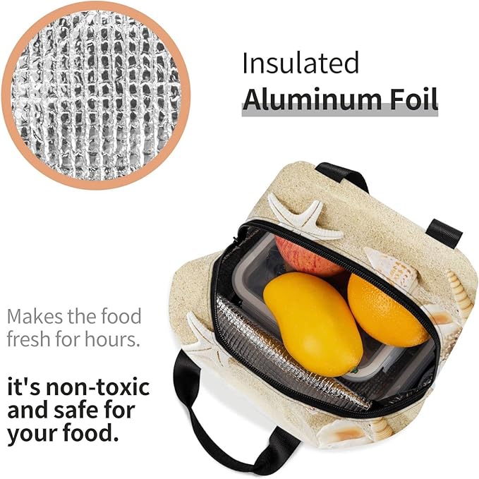 Imiss Starfish Lunch Box Blue Lunch Bags for Women Men, Beach Water-resistant Lunch Tote Portable Thermal Lunchbox Tote Bag for Office Work Picnic