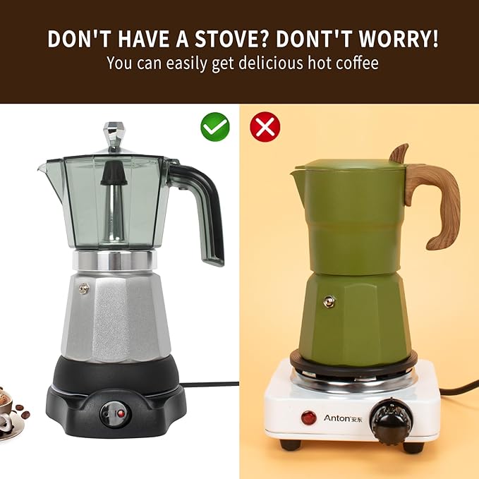 6 Cup Manual Espresso Maker, Small Espresso Machines for Home, Cuban Coffee Maker with Detachable Base & Overheat Protection,Cafeteras Electricas Modernas Moka Pot, Greca Electrica De Cafe Gift