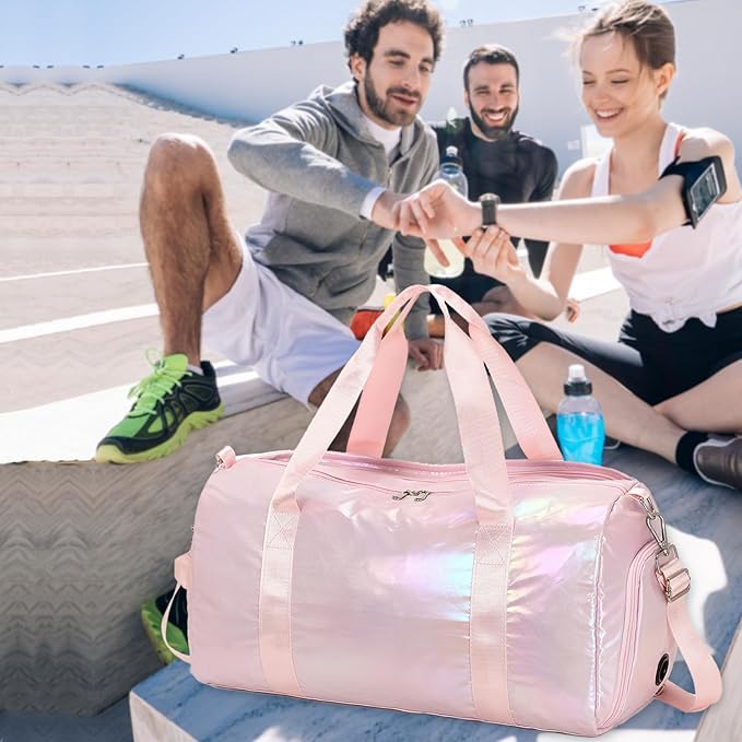 Duffle Bag for Gym Sports Women Girls Workout Travel Bag Weekender with Shoe Compartment and Wet Pocket