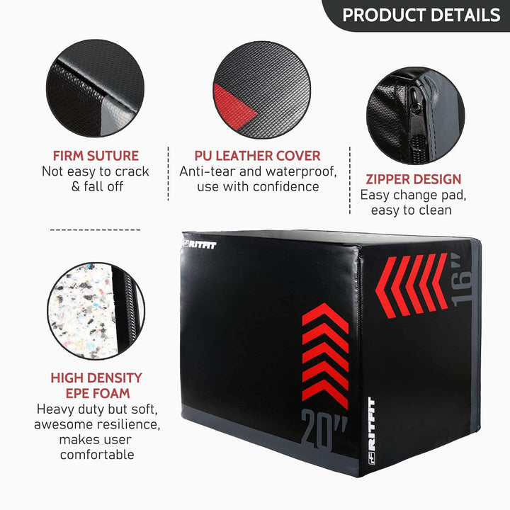 RitFit 3 in 1 Extra Firm Soft Plyo Box 300lb Weight Capacity 24”x 20”x 16”-B Medium