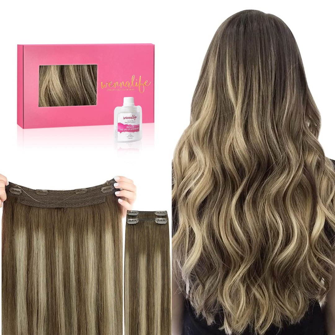 Wennalife Wire Hair Extensions(Increase 50% Lifespan)Real Human Hair 12 Inch 100G Balayage Chocolate Brown To Honey Blonde Remy