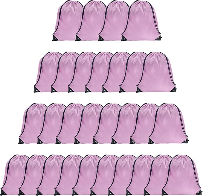GoodtoU Drawstring Bags, Drawstring Backpack Nylon Backpack Draw String Bags Pack Bulk Cinch Sack Drawstring Gym Bag Drawstring Backpack for Sport, Traveling, Team (Pink, 16Pcs)