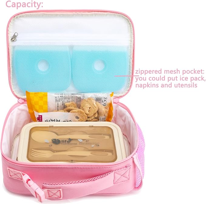FlowFly Kids Lunch box Insulated Soft Bag Mini Cooler Back to School Thermal Meal Tote Kit for Girls, Boys, Glitter-RainBow
