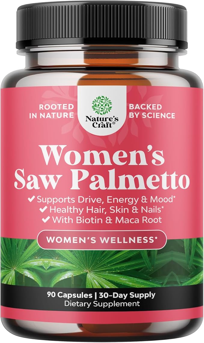 Extra Strength Saw Palmetto for Women 500mg - DHT Blocker for Women 30-Day Supply - Hair Vitamins for Hair Loss Supplement - Pure Saw Palmetto Extract Capsules with Maca Root & Biotin - 90 Capsules