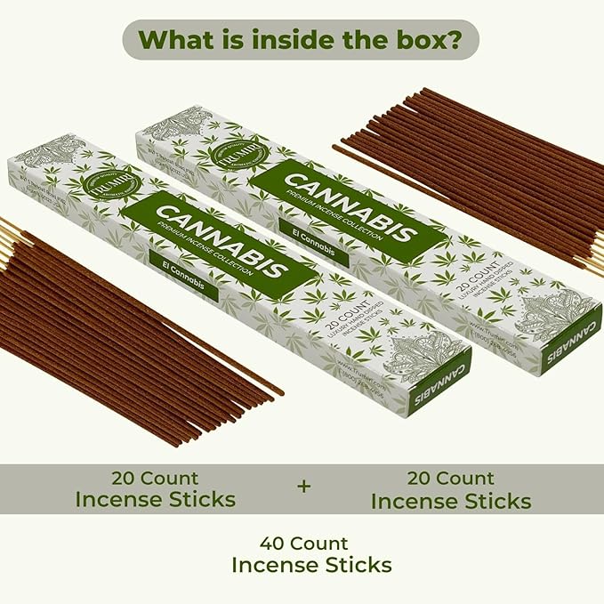 Cannabis Scented Incense Sticks - Total 40 Insence-Sticks - Dual Pack of 20 Insense - Inciensos - Inscents - Natural Non Toxic Ingredients - Incents - Incence - Inscense - Insents