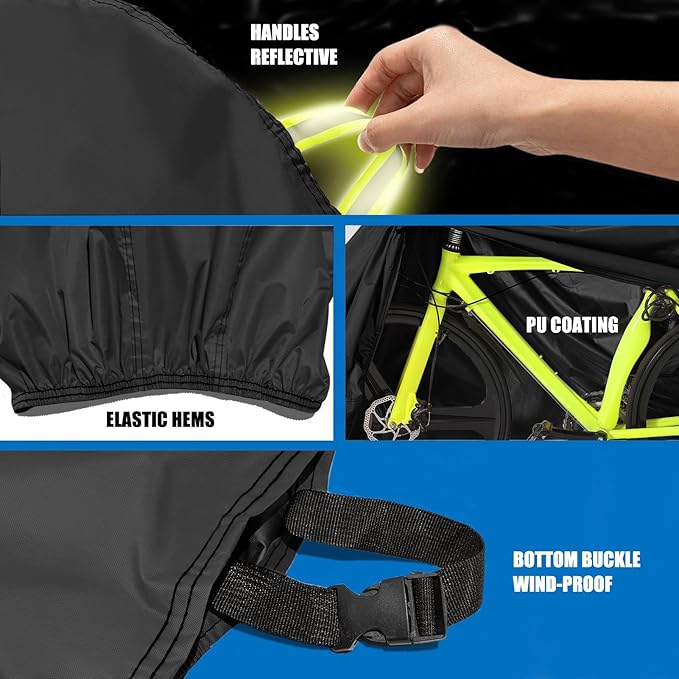 Bike Cover for 1 or 2 Bikes Outdoor Storage Waterproof Bicycle Cover for Transport on Rack, Rain Sun UV Dust Wind Proof with Wind-Secure Strap & Storage Bag, 420D Heavy Duty Bike Covers