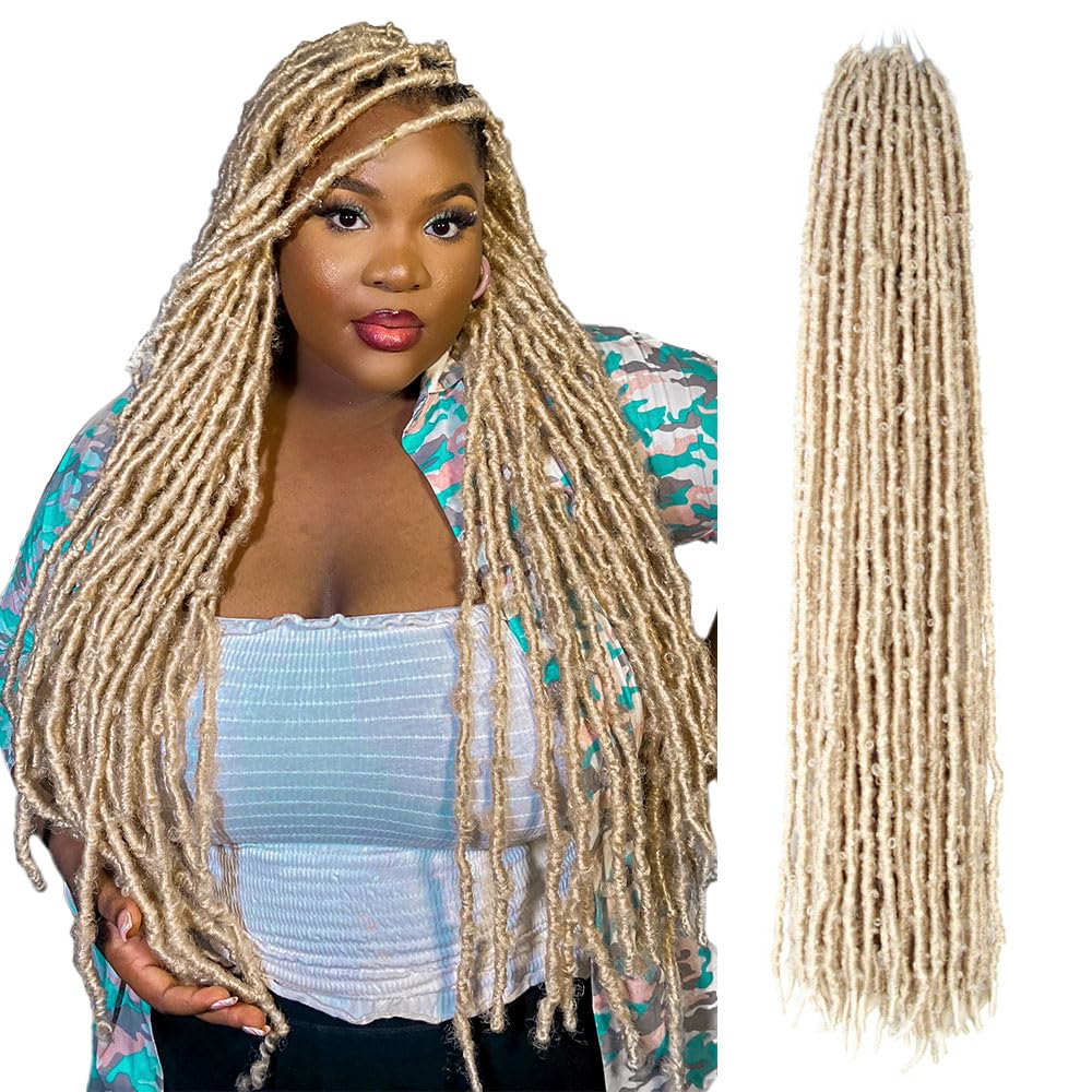 24 Inch Light Weight Butterfly Locs Crochet Hair 8 Packs Long Blonde Distressed Butterfly Faux Locs Crochet Hair, 613#