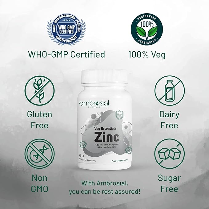 Ambrosial Zinc Tablets High Strength 30 mg (Pack of 2-120 Capsules)