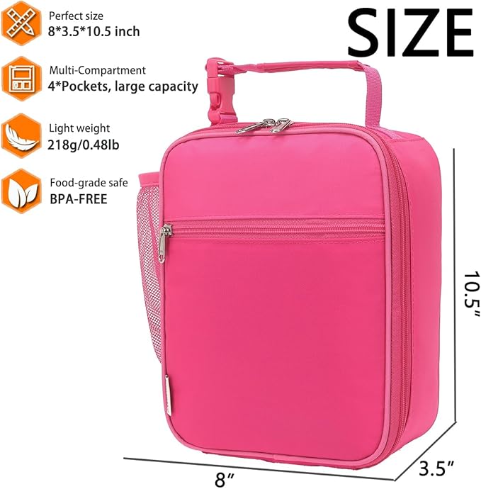 Lunch Box for Kids Boys Girls Men Women,Insulated Small Soft Cooler Lunch Bag Kit for School Work Picnic Travel - Reusable Portable lunchbox,Rose Red