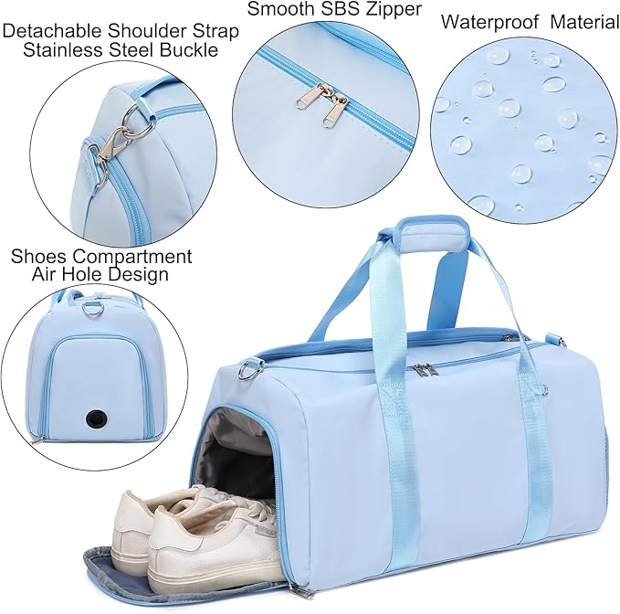 Duffel Bag for Girls Dance Ballet Sports Gym Bag Water Resistant Yoga Travel Bags with Shoes Compartment（Blue）