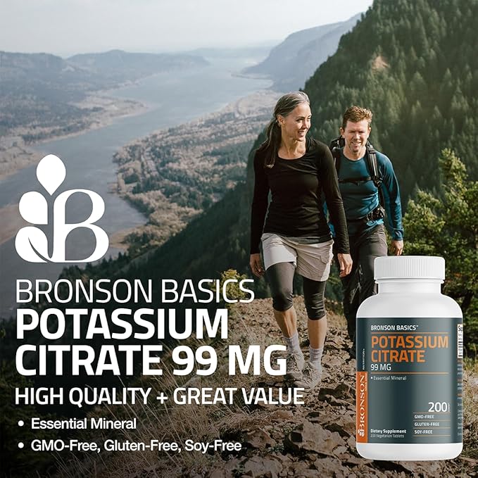 Bronson Potassium Citrate 99mg Essential Mineral Non-GMO, 200 Vegetarian Tablets