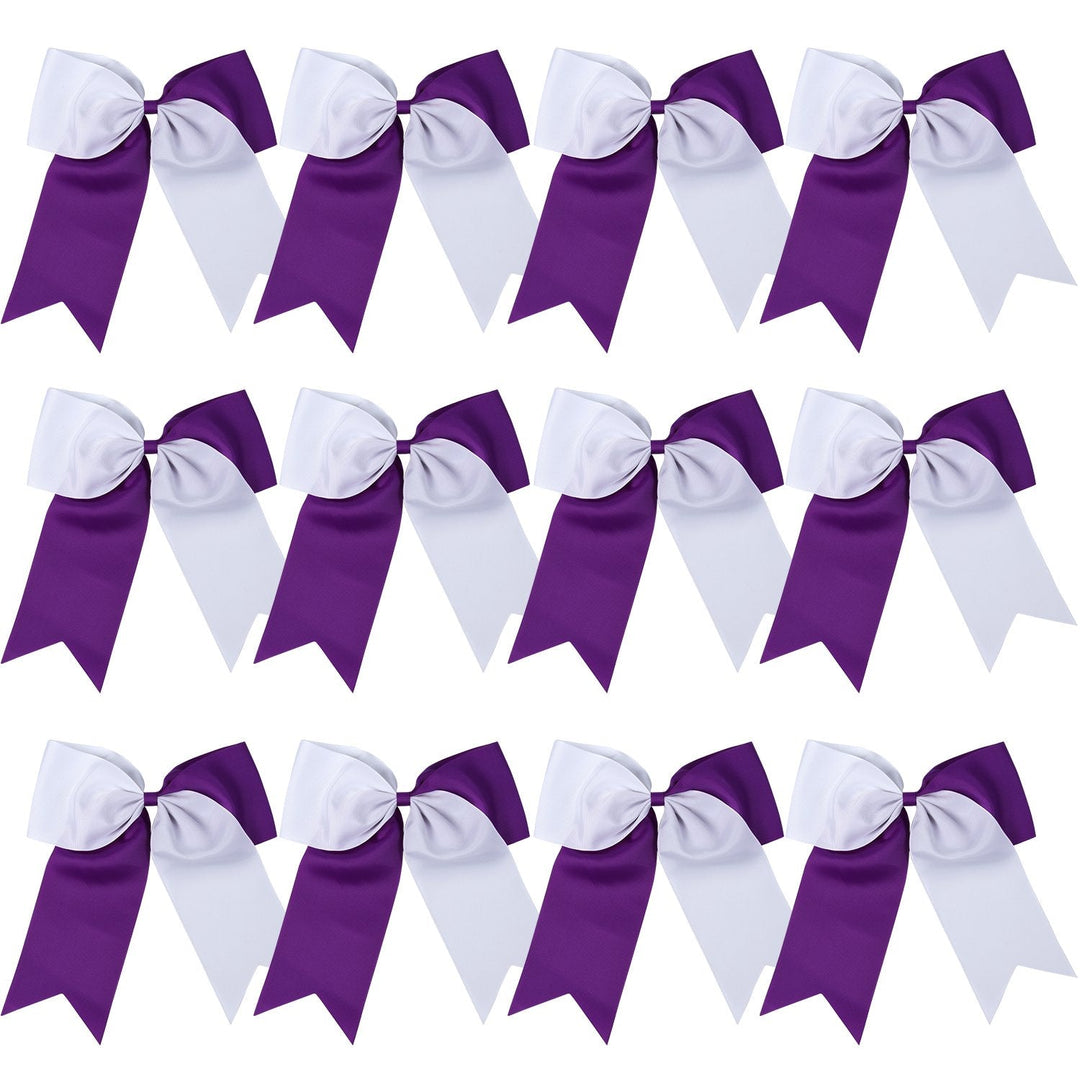 8 Inch 2 Colors Jumbo Cheerleader Bows Ponytail Holder Cheerleading Bows Hair 12 Pcs (Purple/White)
