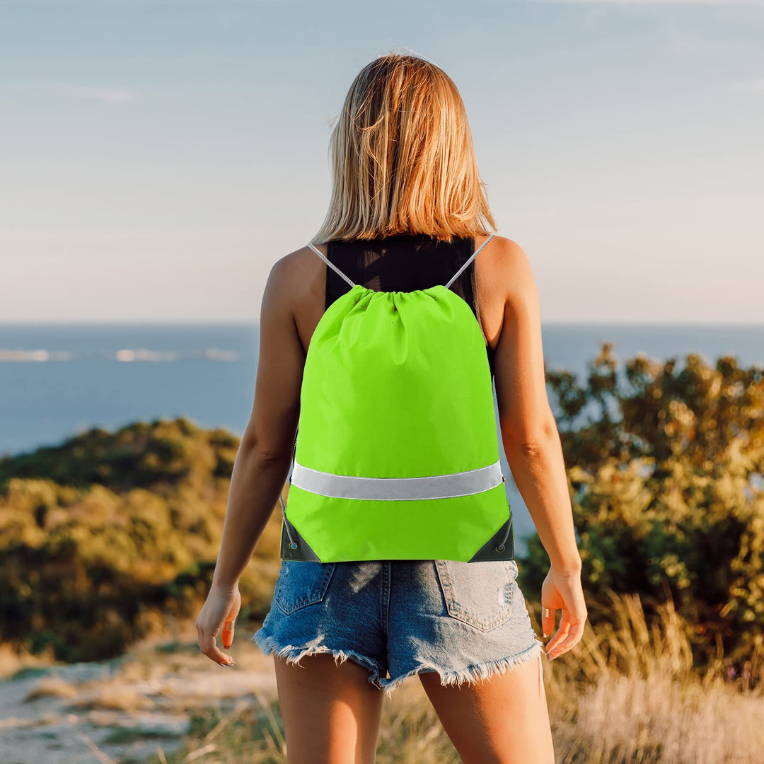 BeeGreen Fruit Green Drawstring Backpack Bulk 10 Pieces Wholesale, String Backpack for Party Gym Sport Trip, Reflective Strips Cinch Sack with String, DIY Drawstring Bags for Women and Men.