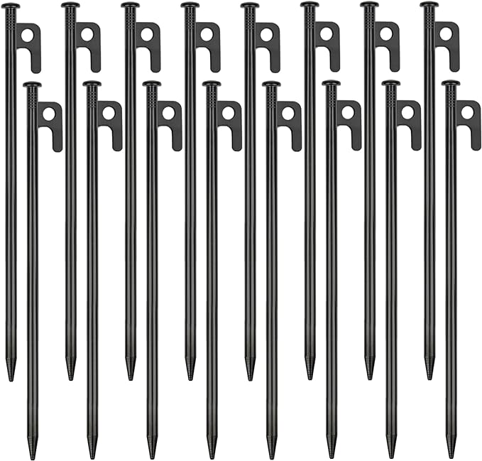 16 Pack Tent Stakes Heavy Duty Metal Tent Pegs for Camping Steel Tent Stakes 12 inch Unbreakable and Inflexible