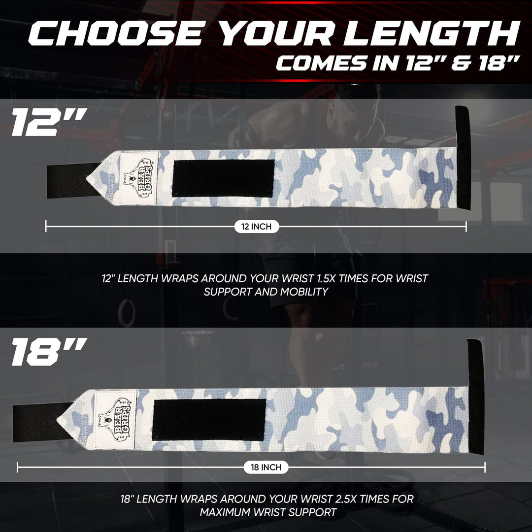 Bear Grips Wrist Wraps for Weightlifting | Weight Lifting Wrist Straps for Weightlifting | Extra Strength Gym Wrist Wraps | Two Wrist Wrap Per Pack | 12” & 18” | Lifting Wrist Wraps for Men & Women