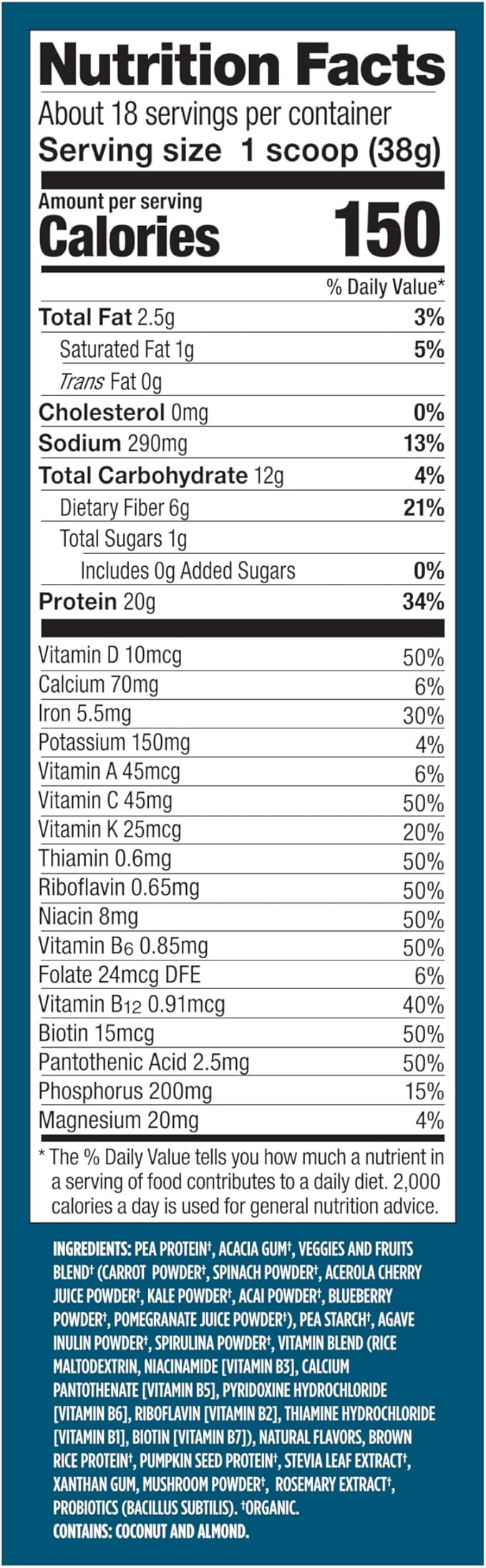 Vega One, Organic All-in-One Shake Coconut Almond, 24.3 Ounce