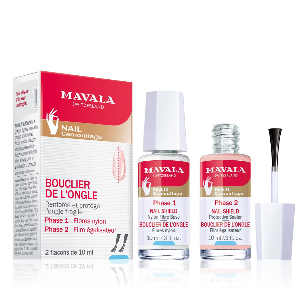 Mavala Nail Shield, 2 Count, Phase 1 & 2, Clear Nail Polish Top Coat, Nail Strengthener, Nail Growth & Nail Hardener Treatment,