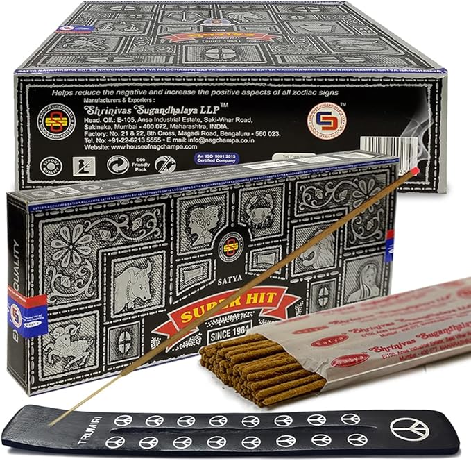 TRUMIRI Incense Stick Holder Bundle with Satya Super Hit 100g Incense Sticks - Pack of 6 (Approx 600 Sticks)
