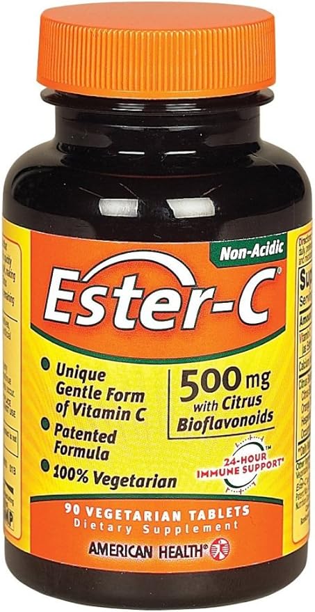 American Health Ester-C With Citrus Bioflavonoids Vegetarian Tablets - 24-Hour Immune Support, Gentle On Stomach, Non-Acidic Vitamin C - Non-GMO, Gluten-Free, Vegan - 500 mg, 90 Count, 45 Servings