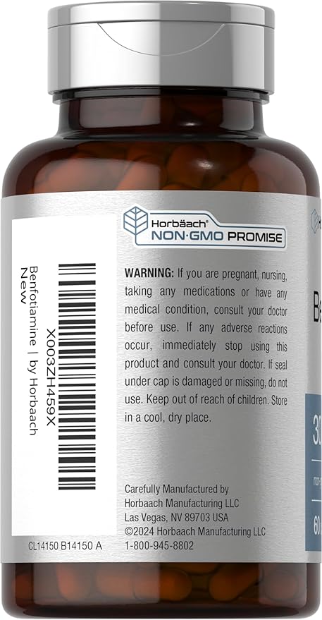 Horbäach Benfotiamine 300mg | 60 Capsules | Non-GMO, Gluten Free Supplement