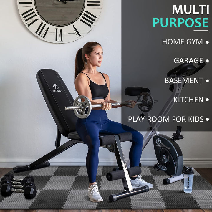 BEAUTYOVO Puzzle Exercise Mat with 12 Tiles Interlocking Foam Gym Mats, 24'' x 24'' EVA Foam Floor Tiles, Protective Flooring Mats Interlocking for Gym Equipment, Gray