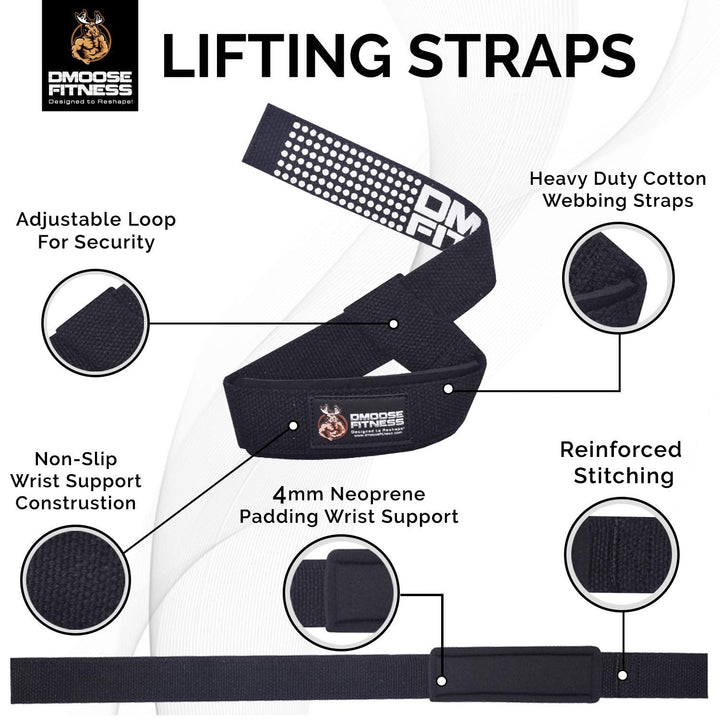 DMoose Lifting Straps, 24 inch (Pair) Wrist Straps for Weightlifting, Deadlift, Powerlifting, Bodybuilding Gym Workout, Neoprene Padded Support Cotton Straps for Max Hand Grip Strength Training