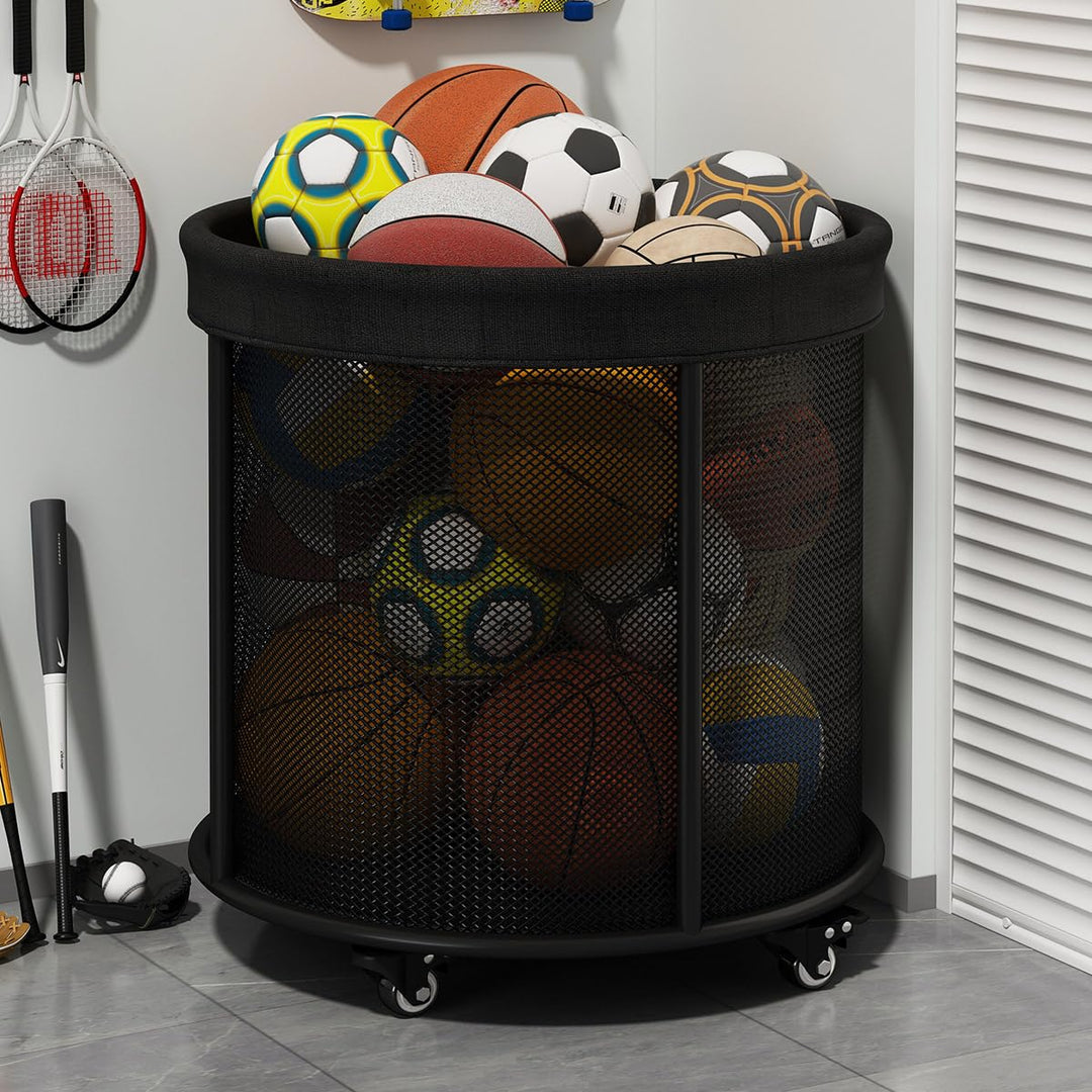 YIILII Outdoor Ball Storage Organizer – 48 Gallon Capacity, Carbon Steel and Oxford Cloth Ball Basket with Rolling Wheels – Perfect for Pool, Garage, and Toy Storage