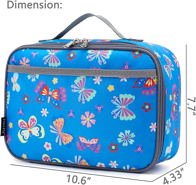 FlowFly Kids Lunch box Insulated Soft Bag Mini Cooler Back to School Thermal Meal Tote Kit for Girls, Boys, Butterfly