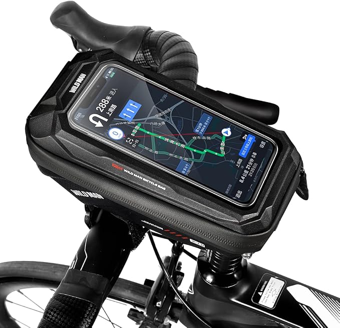 Bike Handlebar Bag, Waterproof Bicycle Frame Top Tube Pouch Pannier Cycling Handlebar Bags Bike Phone Mount Cycle Cell Phone Holder Stand for iPhone 16 15 14 13 Pro Max Samsung Smartphone up to 6.7''