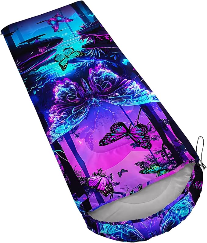 AILONEN Kids Floral Cat Camping Sleeping Bags,Lightweight & Waterproof,3 Season Warm & Cool Weather,Kawaii Kitten Sleeping Bags for Girls Adults,Travelling,Outdoors