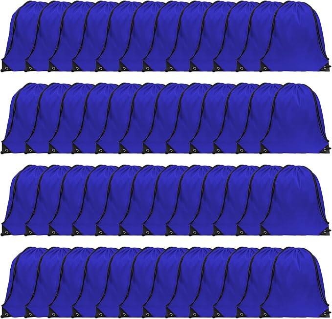 GoodtoU Drawstring Bags, Nylon Gym Bags with Cinch Sack - Drawstring Backpack for Sport, Traveling, Team (Blue, 48Pcs)