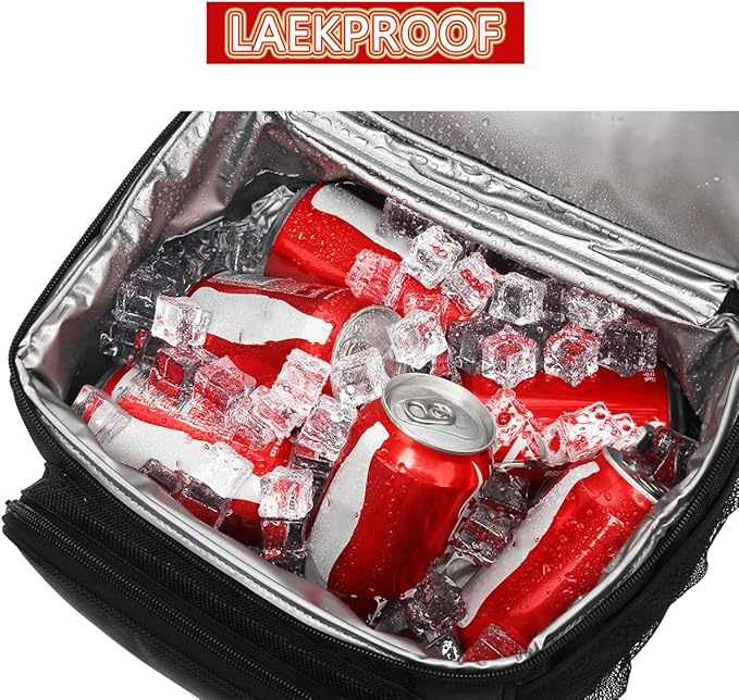 FlowFly Insulated Reusable Lunch Bag Adult Large Lunch Box for Women and Men with Adjustable Shoulder Strap,Front Zipper Pocket and Dual Large Mesh Side Pockets,BlackFlower