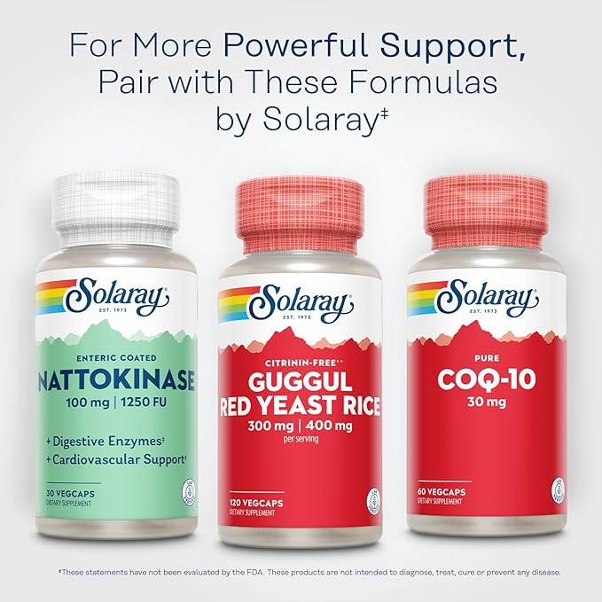 SOLARAY Guggul Gum Extract & Red Yeast Rice - Healthy Cardiovascular Function Support - Lab Verified - 60 Servings, 120 VegCaps