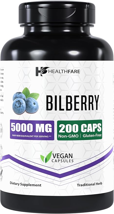 Bilberry Extract 5000mg | 200 Veg Capsules | Extra Strength | Made in USA | Non-GMO| Gluten-Free