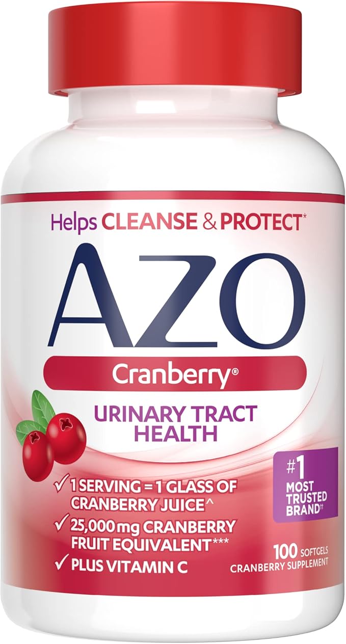 AZO Complete Feminine Balance Daily Probiotics for Women & Cranberry Urinary Tract Health Supplement, 1 Serving = 1 Glass of Cranberry Juice, Sugar Free Cranberry Pills, Non-GMO 100 Softgels