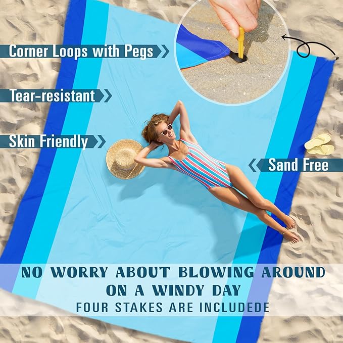 Beach Blanket Sandproof Waterproof 10'×9' 1-8 Adults Oversized,Compact Lightweight Durable Beach Mat for Travel Camping Hiking Picnic Blanket