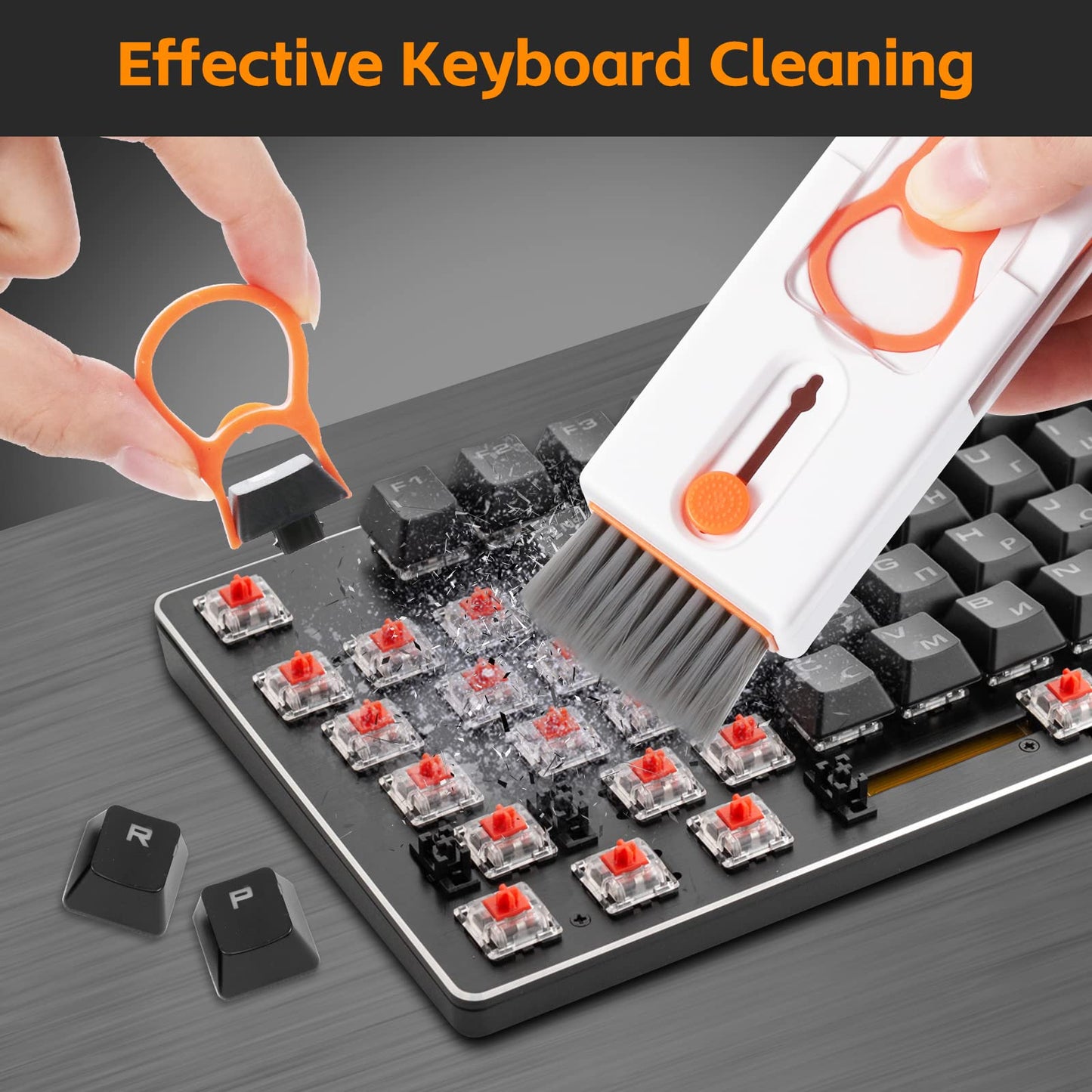 Alyvisun 11 in 1 Laptop Cleaning Kit, Multifunctional Keyboard Cleaner Brush with Keycap Puller for Tablet, Phones, PC, Orange