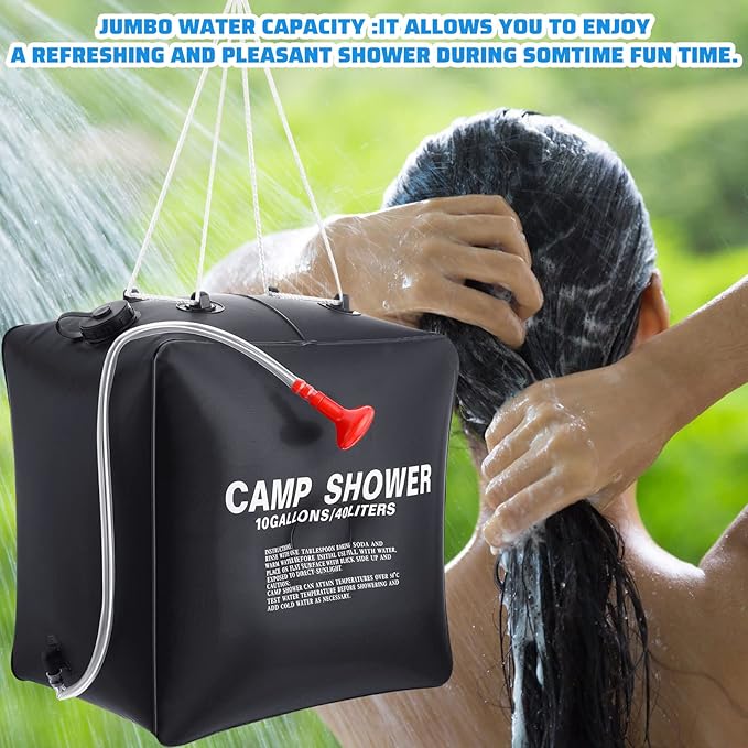 Retisee 10 Gallons/ 40L Solar Camping Showers with Hot Water Portable Camping Shower Bag with Removable Hose Nylon Ropes for Outdoor Hiking Climbing Traveling