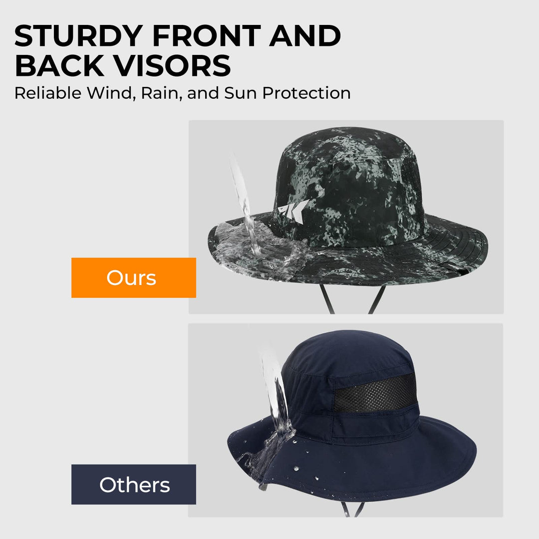 KastKing Fishing Hiking Hat for Men, Sun Protection, Pattern Beach Boonie Hat, Adjustable, Breathable Bucket Golf Hats for Women, Boulder Camo Obsidian Black