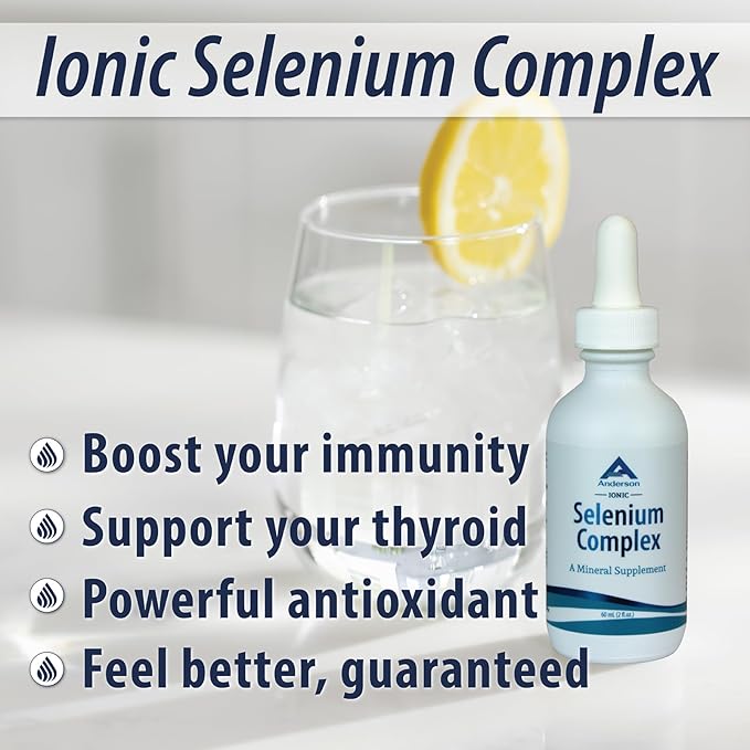 Anderson Ionic Selenium Complex, Liquid Selenium Supplement Drops, Supports Thyroid and Immune System, Antioxidant, Ionic Mineral Drops, Fights Free Radicals, 40 Servings, 2 fl oz