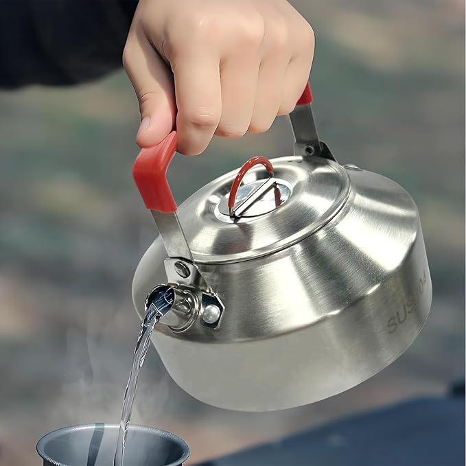 1L Camping Kettle, Stainless Steel Portable Campfire Kettle for Open Fire, Outdoor Camp Tea Coffee Pot for Stove Top, Backpacking, Hiking, Picnic and Traveling